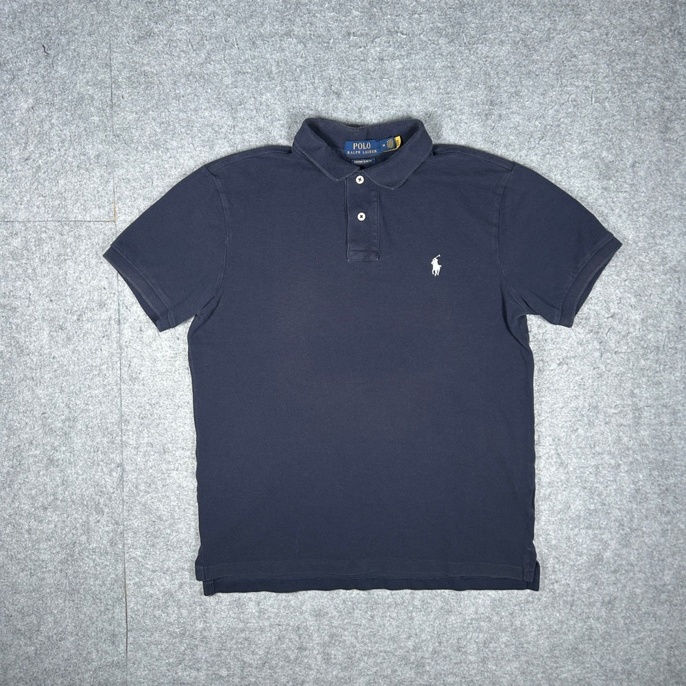 Polo Ralph Lauren Polo Shirt Men M Navy Blue Custom Slim Fit Short Sleeve Pony